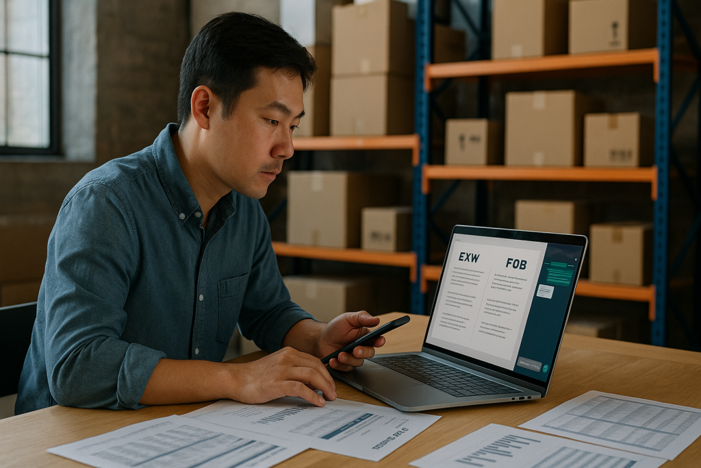 Pelajari perbedaan penting EXW vs FOB untuk importir skala UMKM agar Anda tidak salah memilih Incoterm saat membeli barang dari China.