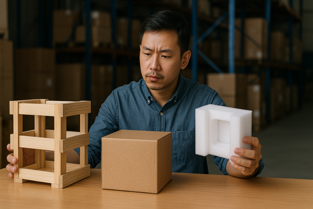 Cara menyeleksi packing kayu, double box, atau foam agar produk impor UMKM aman, tidak rusak, dan biaya logistik tetap efisien.